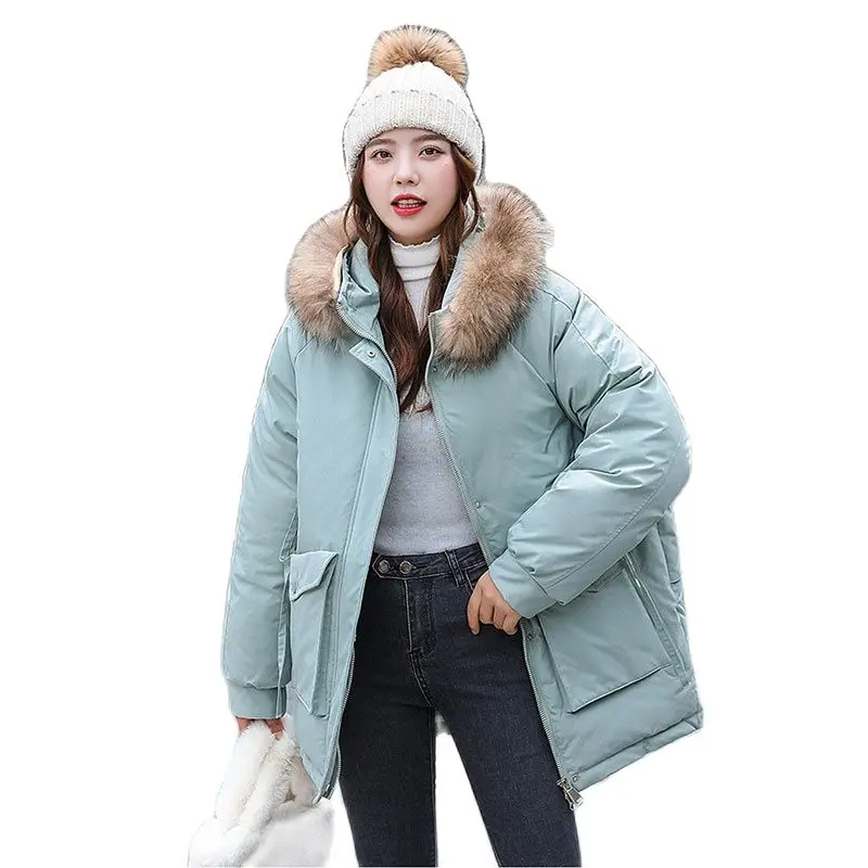 Cropped Puffer Jacket Winter Women's Hooded Warm Parka 2021 Plus Size Fur Collar Loose Quilted Coat Women Thick Cotton Jackets