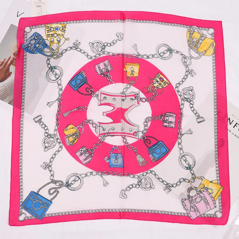 

Spring and summer new European and American style imitation silk scarf fashion chain female printing new silk satin decorative s