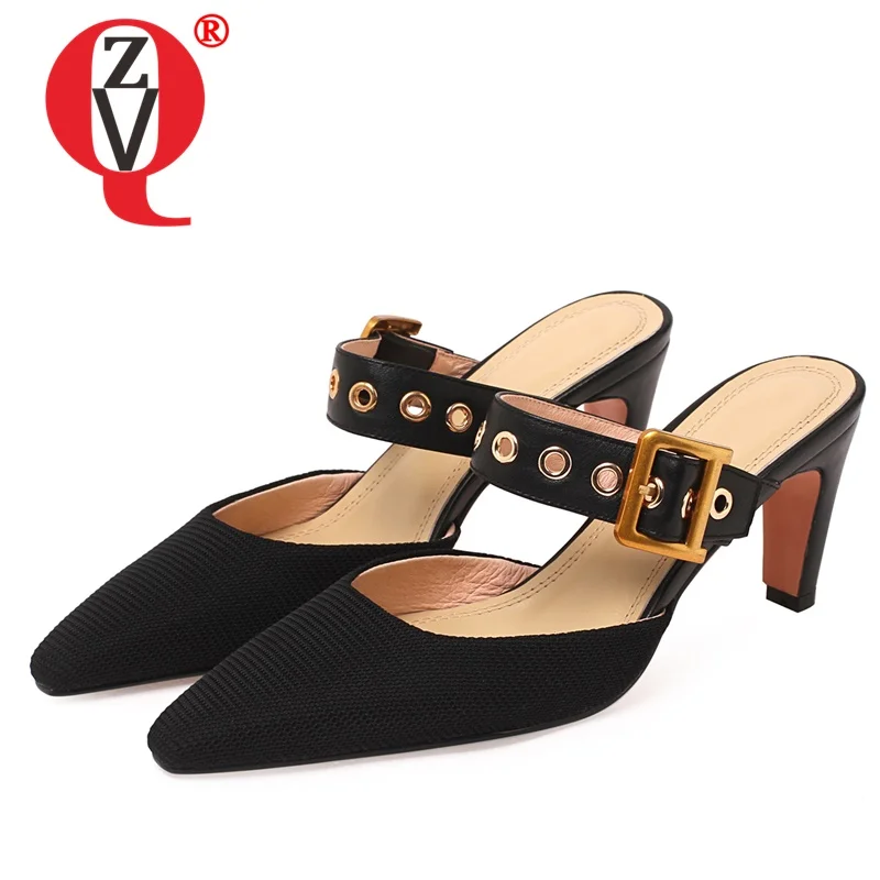 

Женские летние тапочки ZVQ для отдыха, новый стиль, модные сандалии, лаконичные, удобные, с ремешком и пряжкой, с острым носком, однотонные