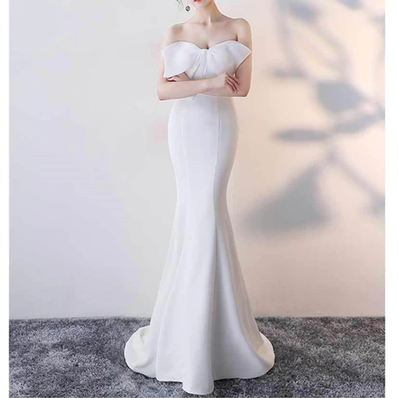 Женское платье-Русалка без бретелек белое платье-макси с бантом и юбкой-годе лето