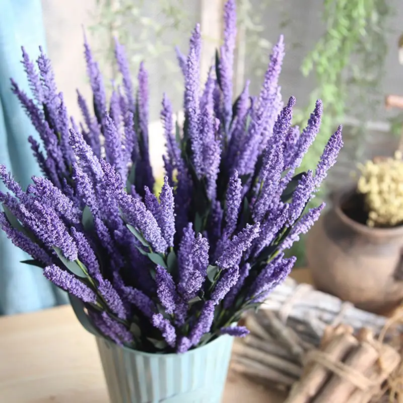 

Artificial Lavender Flowers Faux Breath UV Resistant Fake Simulation Greenery Bushes Garden Patio Wedding Arrangement Bouquet H