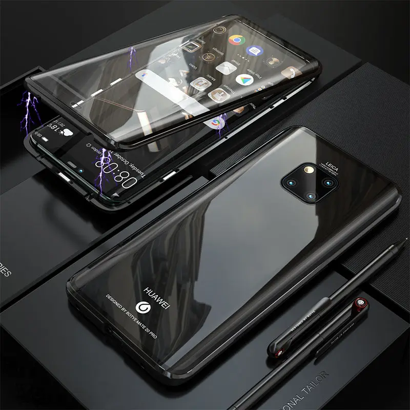 360 Полный Магнитный чехол для huawei P30 Pro P20 mate 20 металлический бампер 12D Передняя сенсорная пленка закаленное стекло крышка huawei P30 Pro Чехол - Цвет: Full Black