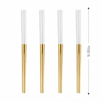 4 pairs matte white gold chinese chopsticks japanese korean style sushi sticks noodles food tableware reusable metal chopsticks