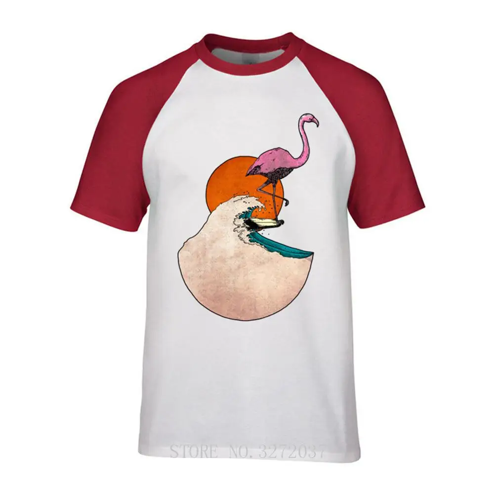 Flamingo surf T-shirts men Summer Tees Short Sleeve Tops Harajuku T Shirts Comfortable All Cotton | Мужская одежда