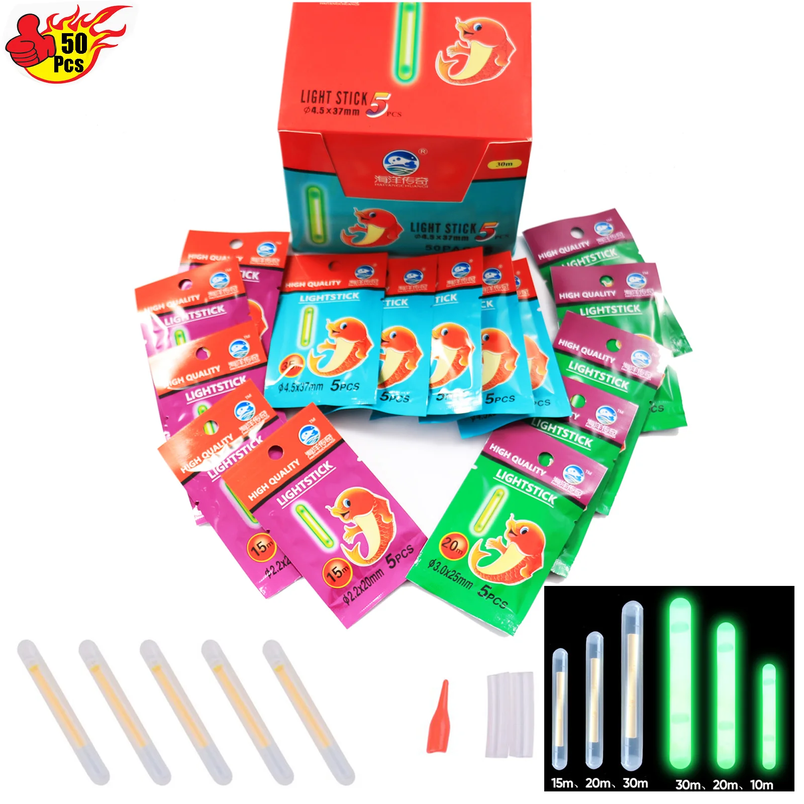 

Флуоресцентная светящаяся тёмная палочка, 50 шт, 2,2*20-4,5*37 мм