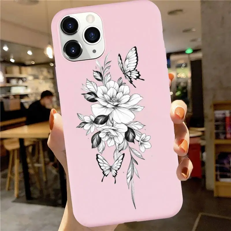 

Rose flower peony skeleton snake Phone Case Candy Color for iPhone 6 7 8 11 12 s mini pro X XS XR MAX Plus