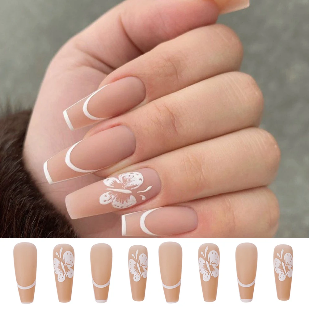 

Manicure Tool Women Fashion Artificial Nail Tips Fake Nails Wearable Matter Butterfly Long Coffin False Nails