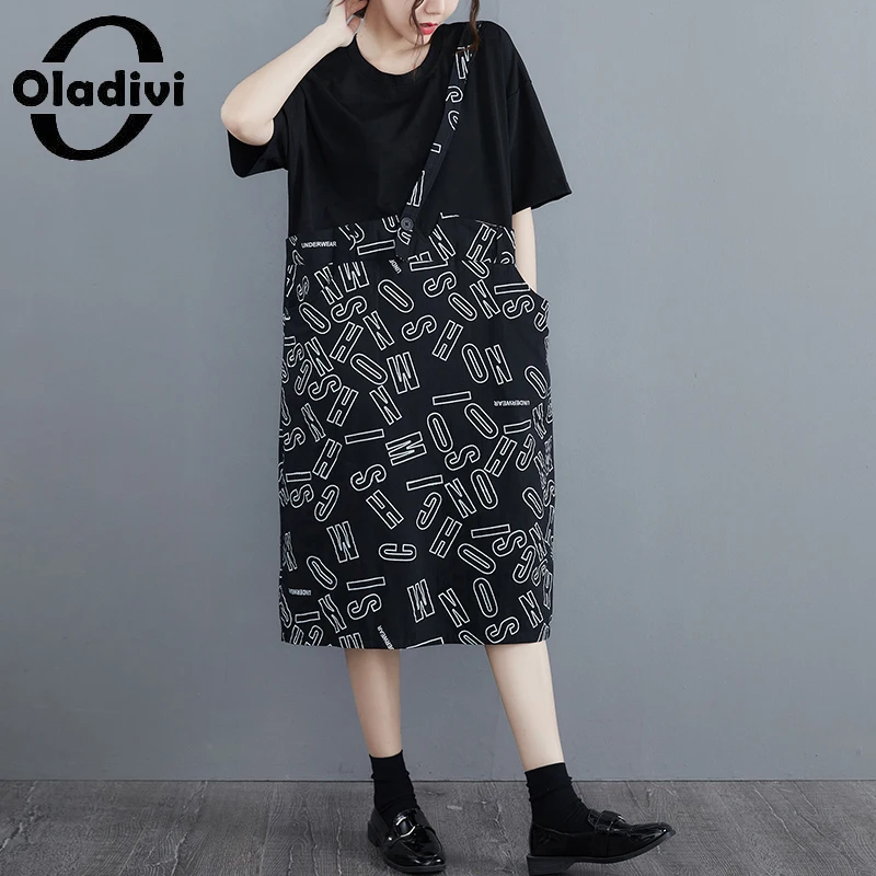 

Oladivi модное лоскутное платье с буквенным принтом, Женская Повседневная Свободная одежда большого размера d, женские платья большого размера...