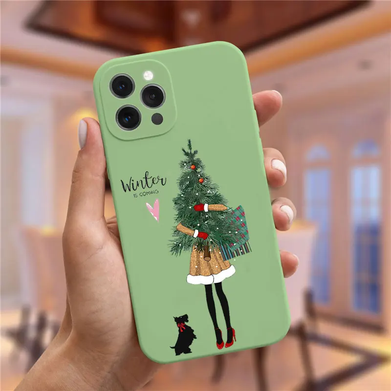Christmas and New Year gift greenPhone Case For iPhone 14 Pro 11 13 Pro Max 12 mini XS XR 6S 8 7 Plus fashion girl Cover Fundas