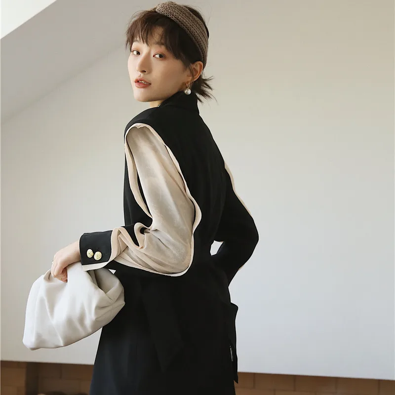 Женские блейзеры и куртки женский модный Повседневный офисный черный блейзер с