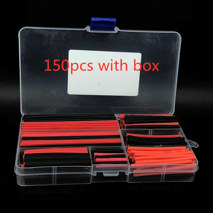 150pcs with box 127-530 шт Ассорти Полиолефиновый термоусадочный трубчатый кабель рукав обёрточная проволока набор Изолированная усадочная трубка - Цвет: 150pcs with box