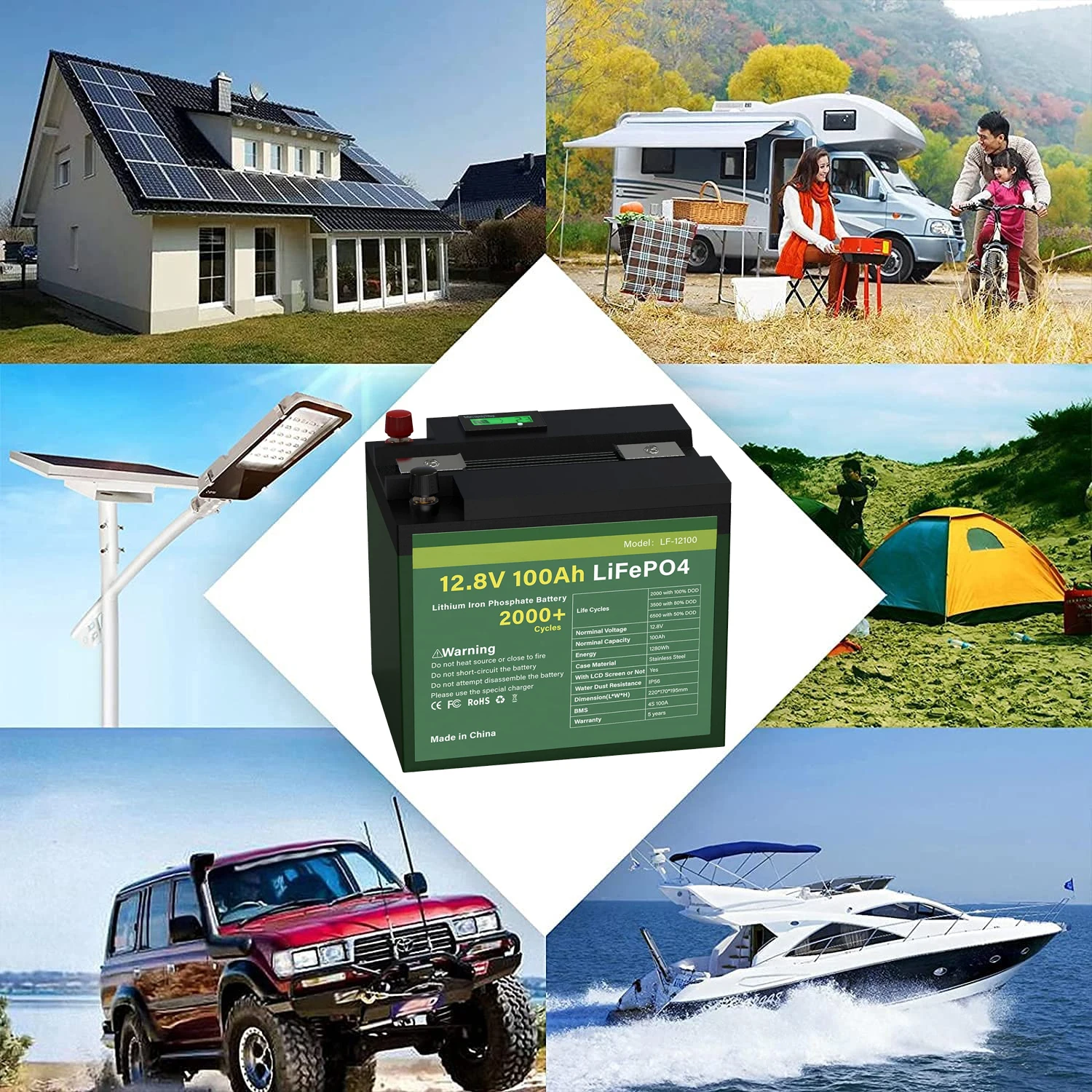 Аккумуляторная батарея LiFePO4 12 В 100 Ач встроенная BMS литий-железо-фосфатная Новая