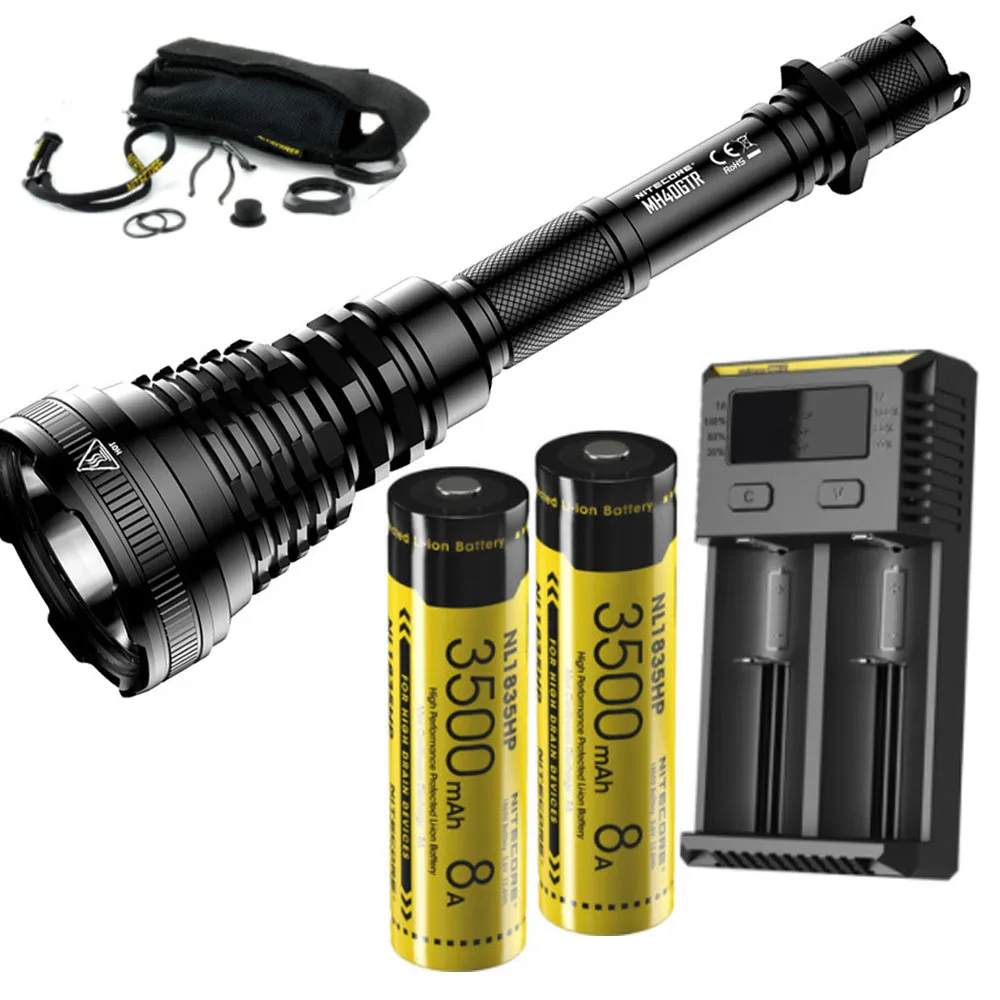 2 x NL1835HP I2 NITECORE MH40GTR охотничий фонарь CREE XP-L HI V3 светодиодный Макс 1200 люмен длинный бросок 1004 м зарядка постоянного тока Тактический перезаряжаемый - Испускаемый цвет: 2 x NL1835HP I2