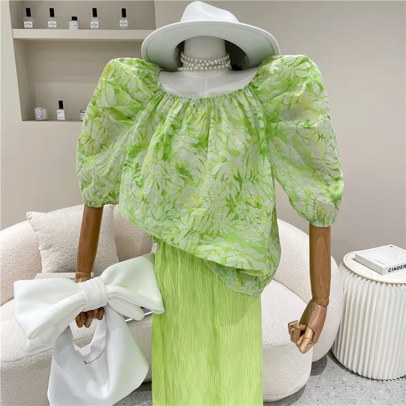 

New Women's Clothing Summer 2021 Fashion Sweet floral square collar shirt puff sleeve Off Shoulder Versatile top