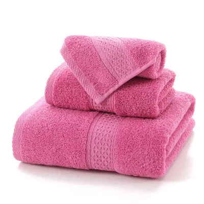 rose pink Набор из 3 однотонных хлопковых банных полотенец для домашнего использования в американском стиле, Мягкое хлопковое абсорбирующее быстросохнущее полотенце для ванной комнаты - Цвет: rose pink