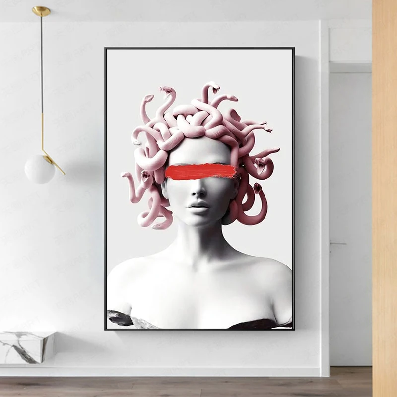 

Vaporwave Sculpture Of Medusa Canvas Art Posters Graffiti Art Canvas Paintings On the Wall Art Cover Face of Medusa Pictures