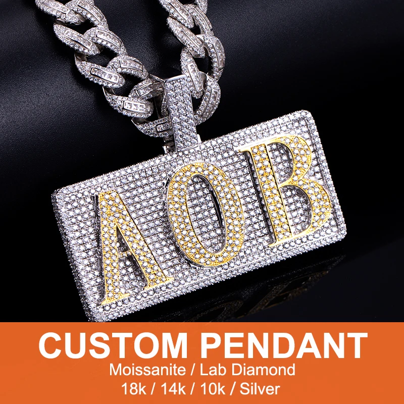 

Hiphpop Custom Iced Out Moissanite Pendant Men Letters 18K 14K 10K Silver