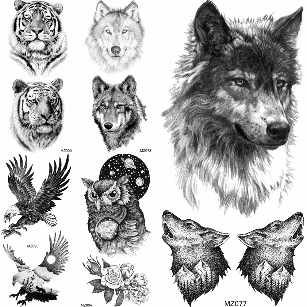 3D Волк временная татуировка наклейка Реалистичная поддельная Тигр Койот Лось