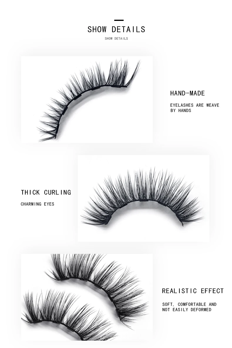 

5 Magnetic False Eyelashes and Waterproof Eyeliner Tweezers Kit Magnet Eye Lash Long Lasting Blue Paper Box Packaging