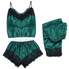 Женская атласная кружевная сетчатая Шелковая пижама зеленого цвета Домашняя одежда ночная рубашка пижамный комплект Женская пикантная Пижама наряды Лидер продаж 2021