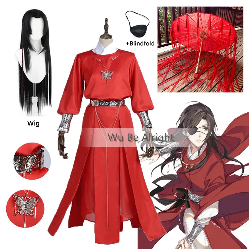 

Костюм для косплея Tian guan ci fu Hua cheng, черный длинный костюм для косплея, костюмы для Хэллоуина для женщин и мужчин, парик и зонтик