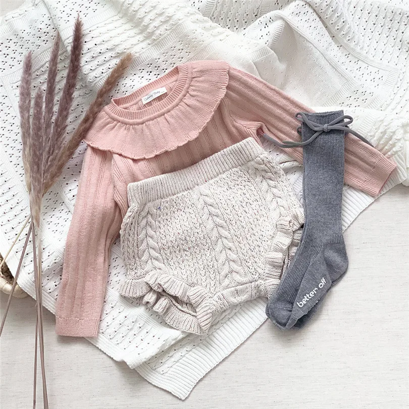 Baby Clothes Set Spring Autumn Infant Girls Outfits Blouse Tops + Knitted Shorts Toddler For Girl Tracksuit |
