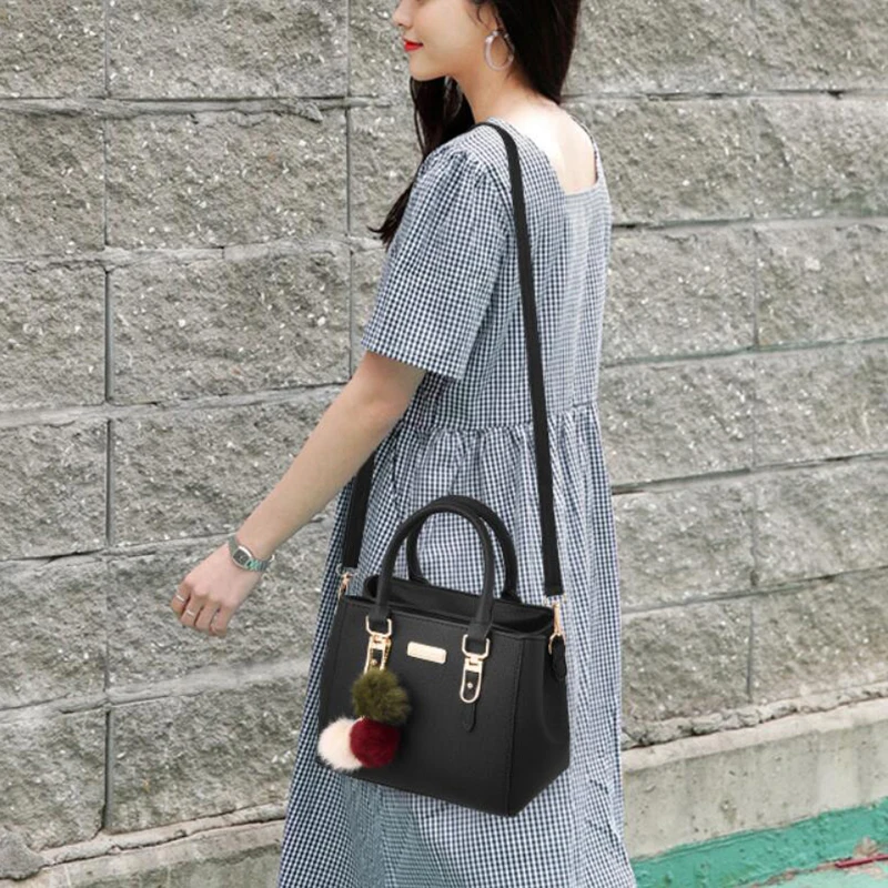 

Women Beading Pendant Handbag Ladies Embossed Shoulder Bag Ladies Messenger Bag Hairball Bags High Quality Bag