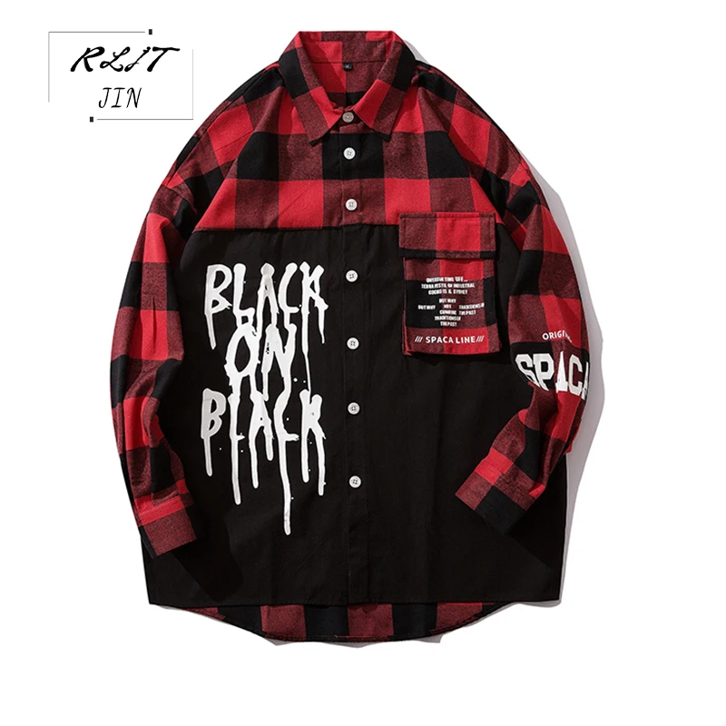 RLJT. JIN Осень Хип Хоп модные Лоскутные Повседневные хлопковые мужские рубашки