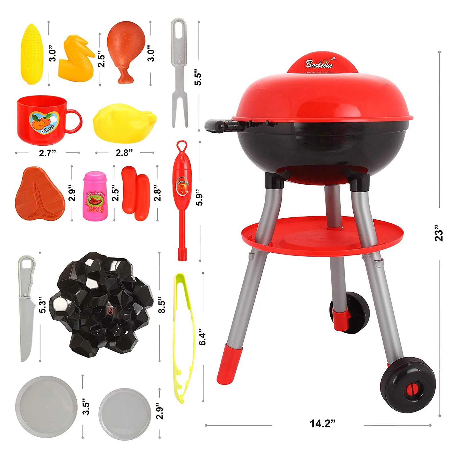

24 PCS Barbecue BBQ Cooking Kitchen Toy Interactive Grill Play Food Cooking Playset for Kids Kitchen Pretend Play