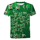 Мужская футболка с электронным чипом, в стиле хип-хоп, с 3D принтом, с электронной материнской платой, летняя, в стиле Харадзюку, с коротким рукавом