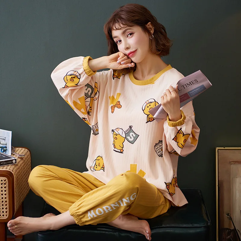 NIGHTWA Long Sleeves Pants Women's Pajama Loungewear Pijama Sweet Soft Pyjama Winter Autumn Sleepwear Cute Print Nighty |