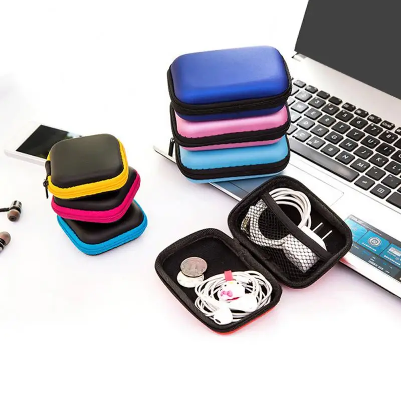 

16 Colors Portable Case for Headphones Case Mini Zippered Round Storage Hard Bag Headset Box for Earphone Case SD TF Cards