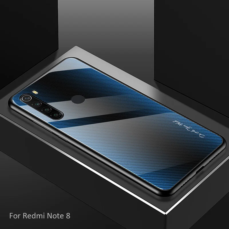 Чехол из закаленного стекла с градиентом из углеродного волокна для Xiaomi Redmi Note 8 Pro 8T