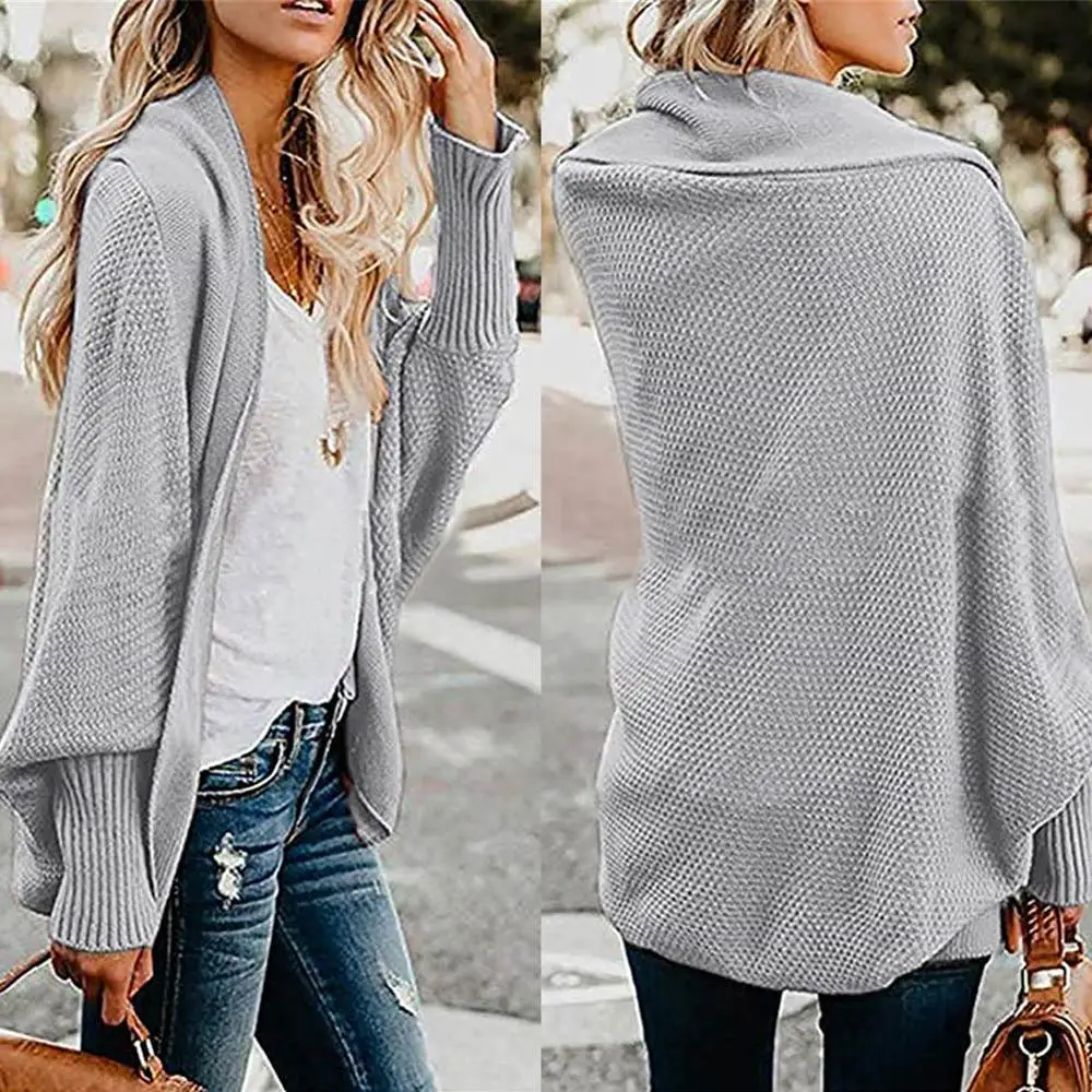 Женский Теплый однотонный кардиган цветное кимоно с рукавом летучая мышь и