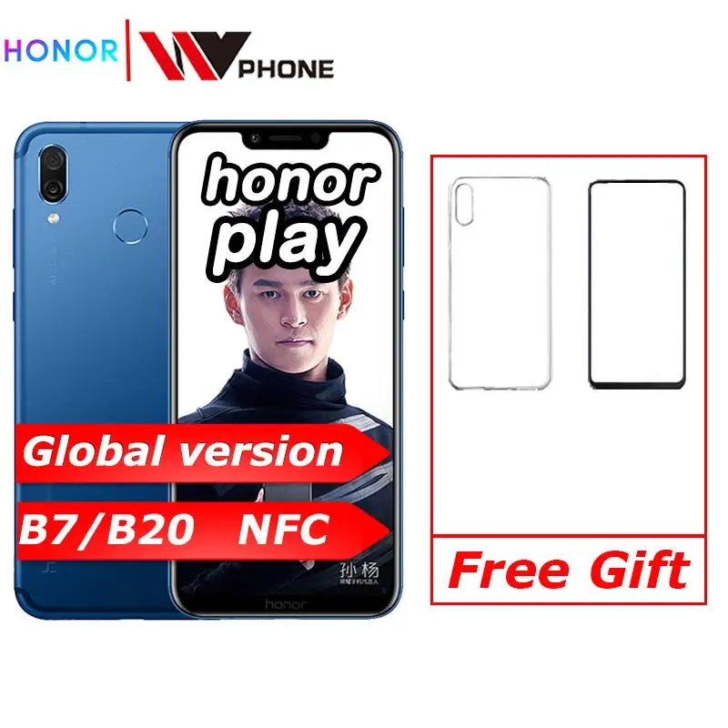 Honor Play, мобильный телефон, 4G, 64G, 6,3 дюймов, Восьмиядерный, мобильный телефон, двойная задняя камера, игровой телефон, отпечаток пальца, распознавание лица