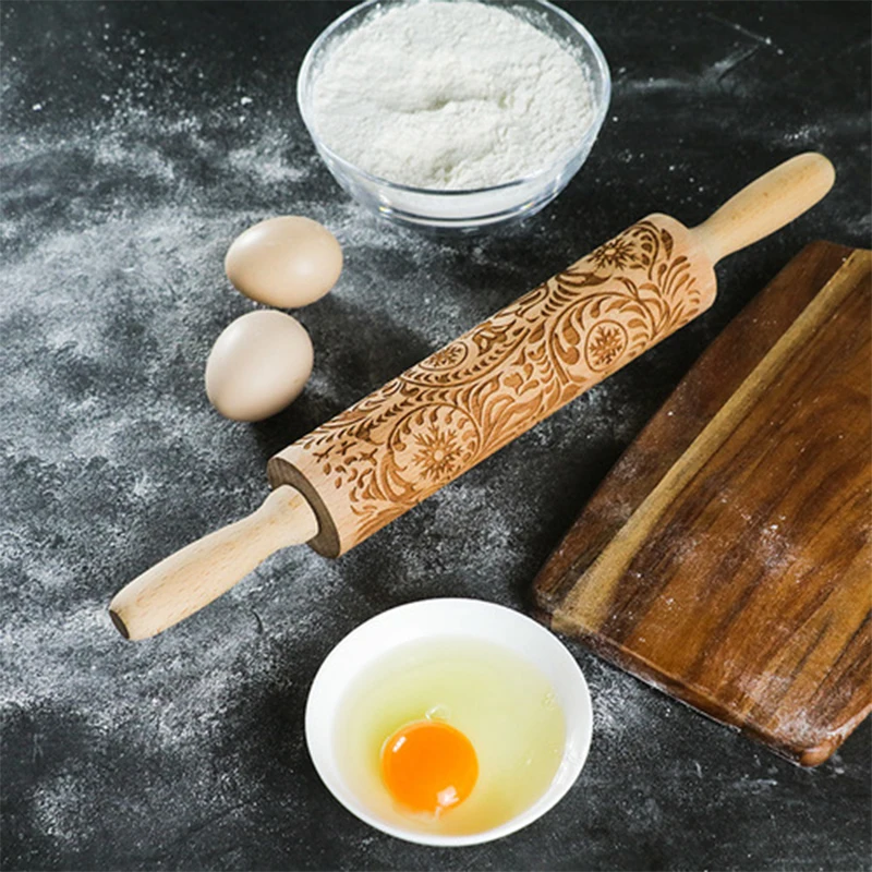 Тисненые Деревянные Скалки с цветочным узором деревянные лазерные