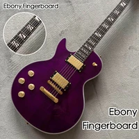 custom left handed electric guitar in purple color tiger flame maple top mahogany body 6 stings gitaar with ebony fingerboard