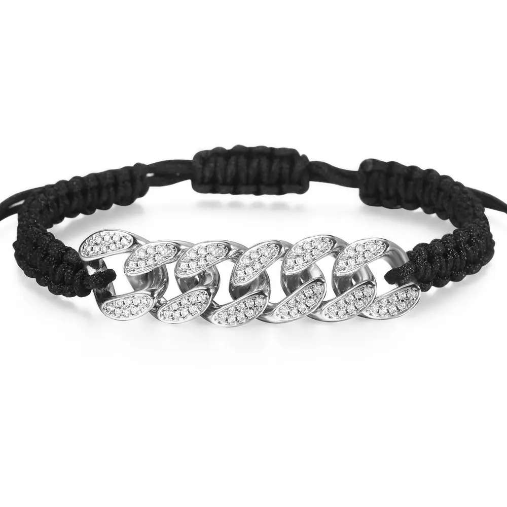 Проложенный Кристалл CZ кубинская цепь плетеный кожаный браслет мужские женские