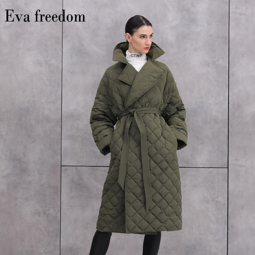 Женский пуховик с поясом зимняя теплая куртка длинным рукавом 2019|Женские