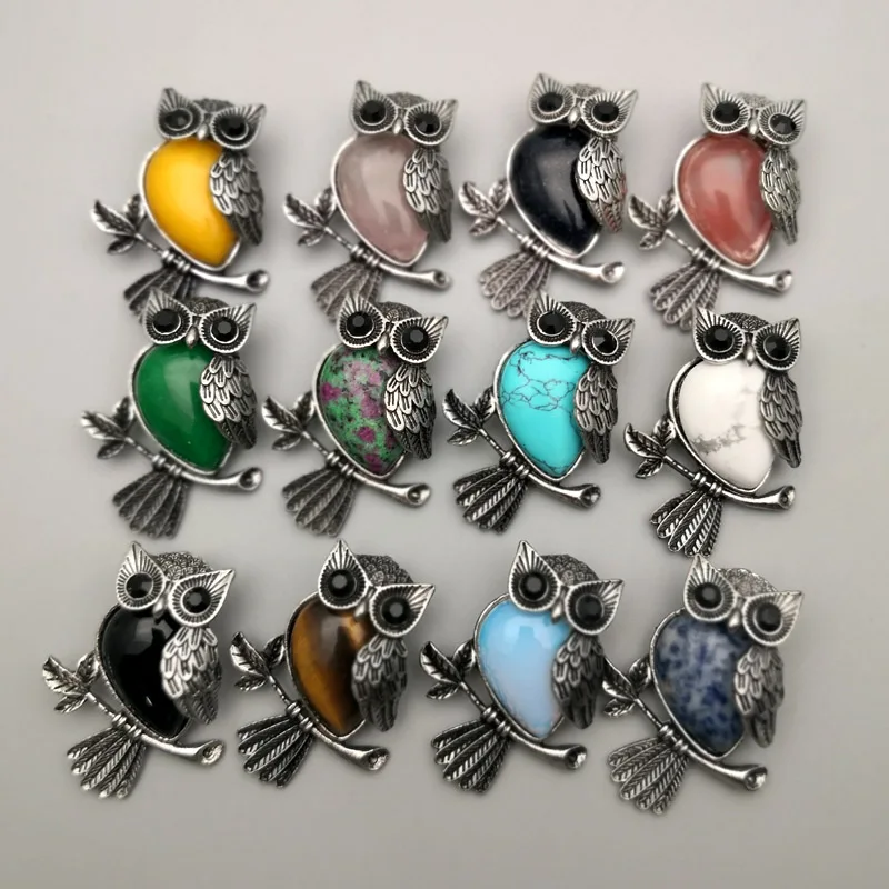 Модные подвески и ожерелья из натурального камня смешанные животные Сова