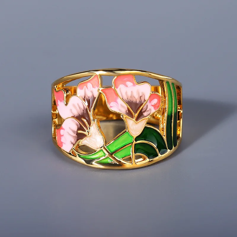CIZEVA New Exquisite Flower Leaf Gold Ring for Women Elegant Lotus Bud Trendy Hohemia Ring Fashion E