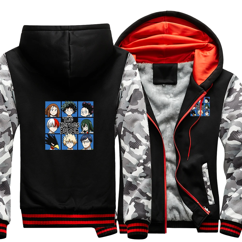 

My Hero Academia Japanese Anime The Heroes Bunch Raglan Raglan Thick Hoodies Winter Warm Sweatshirts Coat Men Fitted New Jackets