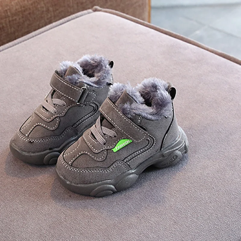 Kids Winter Thick Plush Lined Warm Fringe Ankle BootsChildren's Boot Shoes Boys Flock Leather Boots Girls Sneaker | Детская одежда
