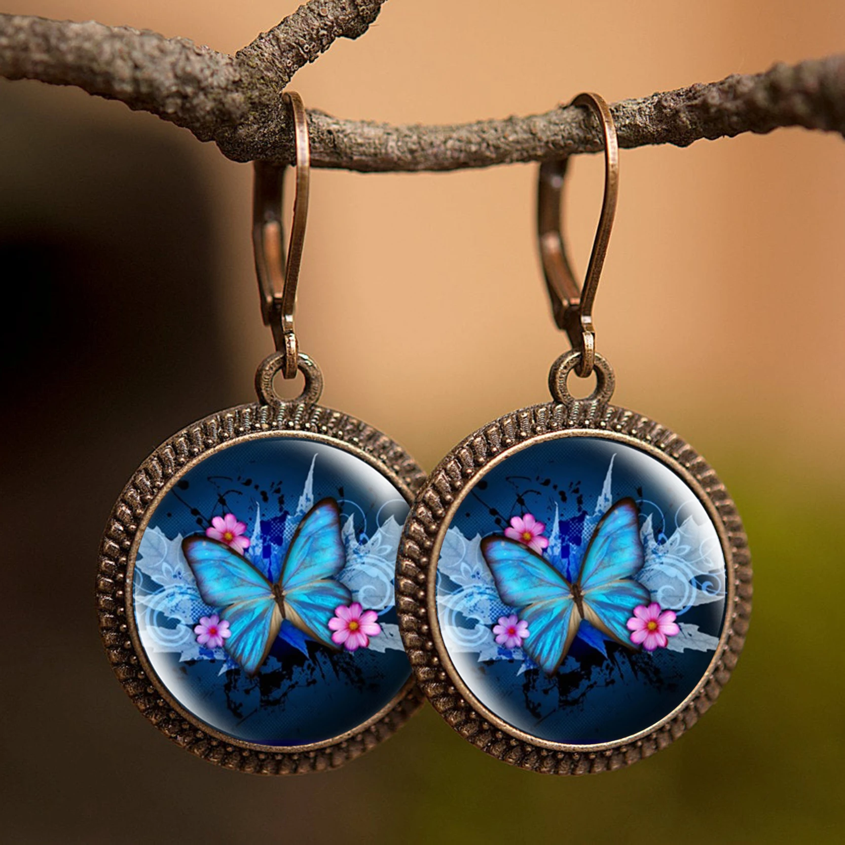 Винтажные серьги KCALOE стеклянный кабошон с бабочкой медные ушные крючки подарок