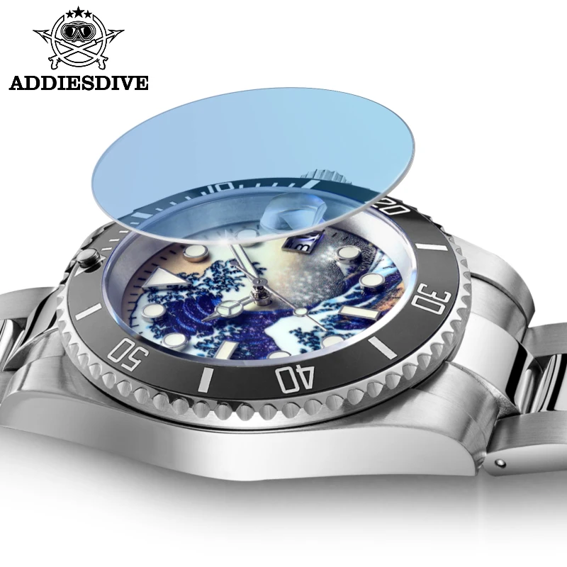 Мужские автоматические часы Addies для дайвинга Kanagawa серфинг полный светящийся