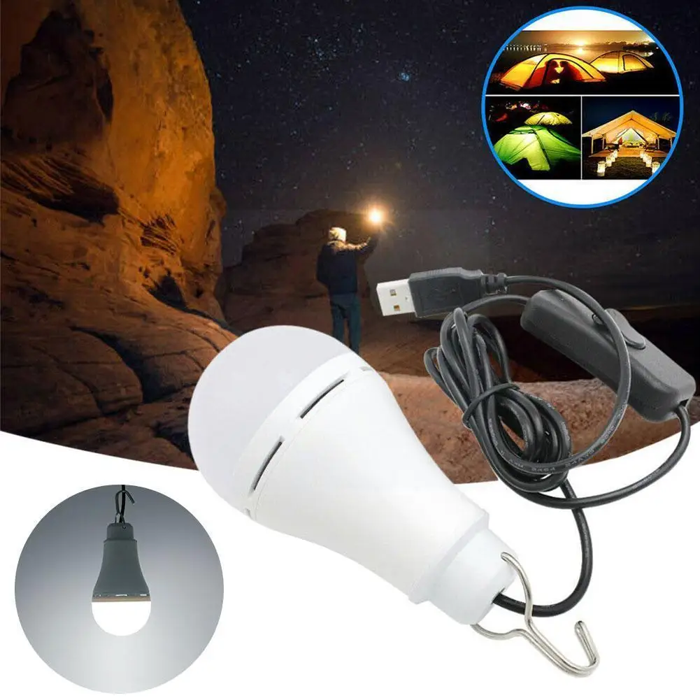 

USB Portable Lanterns 5W LED Bulb Light With Switch Button Home Emergency Night Lamp For Camping Fishing Outdoor Lighting T Y7U4