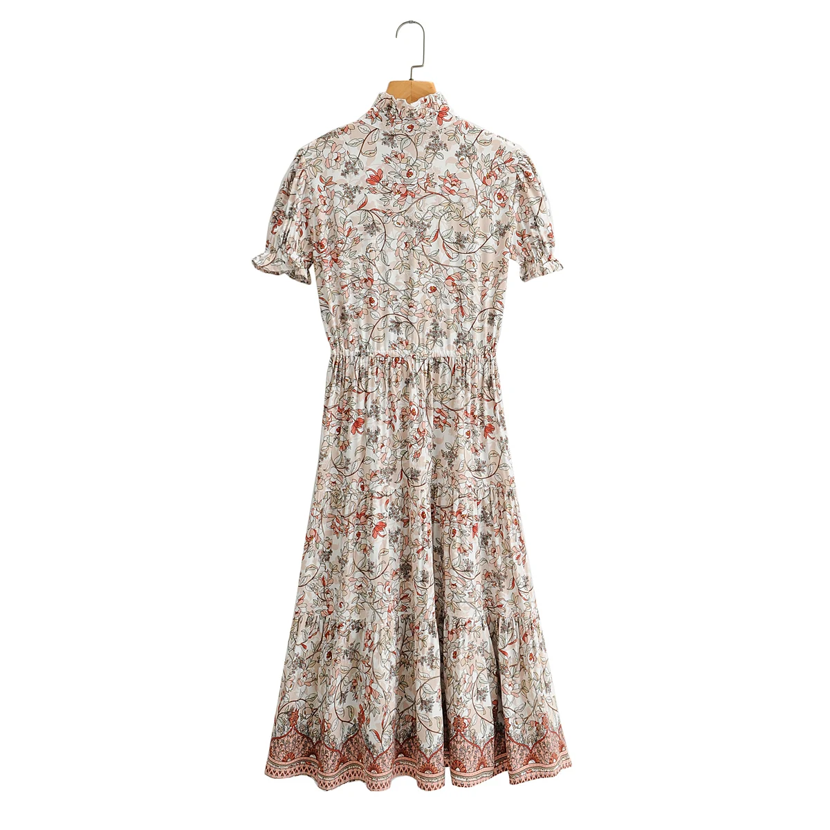 

Girl's Dress Za Fashion 2021 Floral Print Vintage Ruffles Mid Calf Dresses Women Short Sleeve Casual Spring Mujer Vestidos