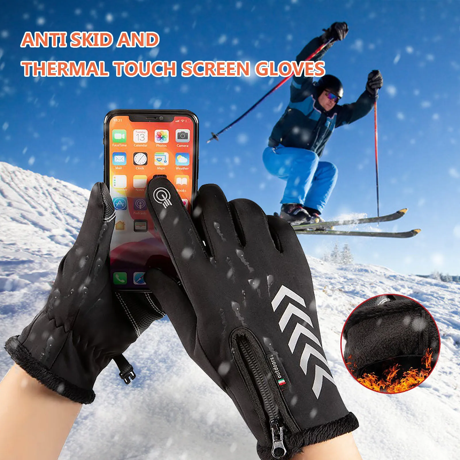 

Sports Touch Screen Gloves Men'S Winter Plus Velvet Cotton Waterproof Outdoor Non-Slip Gloves Cycling Running Driving Mittens