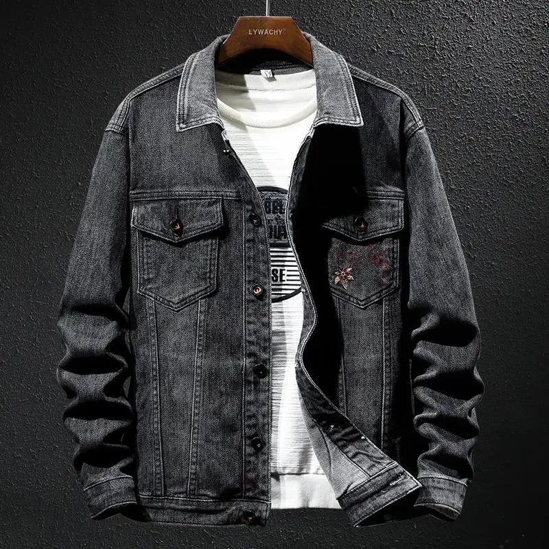 Куртка мужская джинсовая с вышивкой китайского тигра свободная верхняя одежда