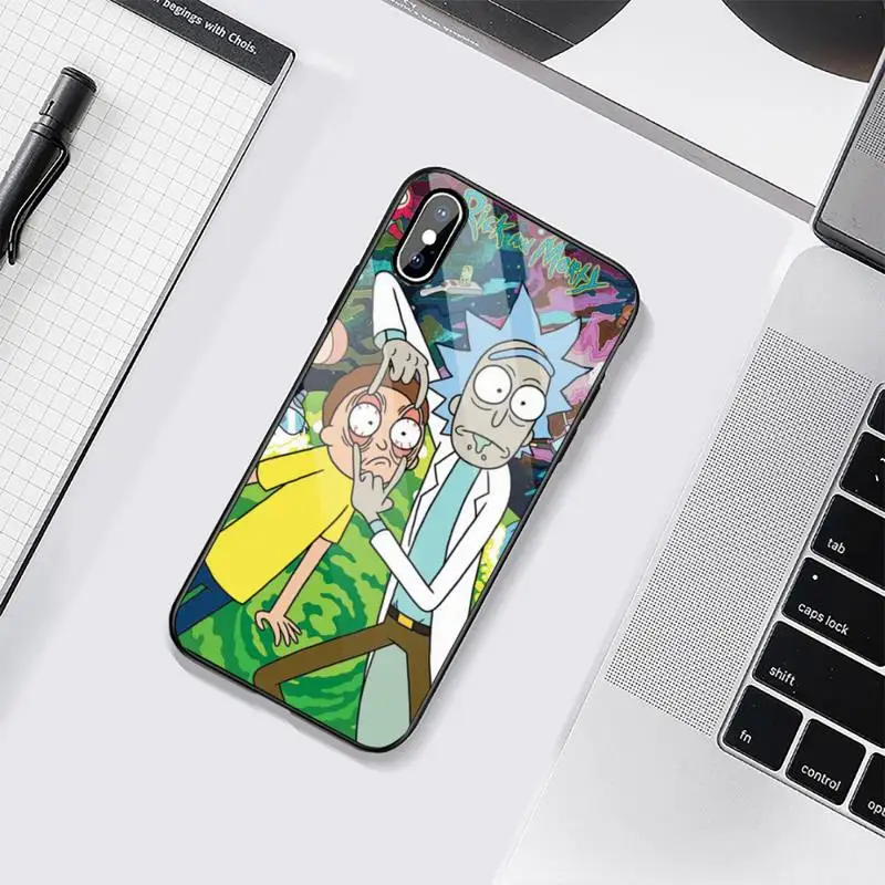 

Cartoon Funny Anime Ricks Mortys Phone Case Tempered glass For iphone 6 6S 7 8 plus X XS XR 11 12 mini PRO MAX